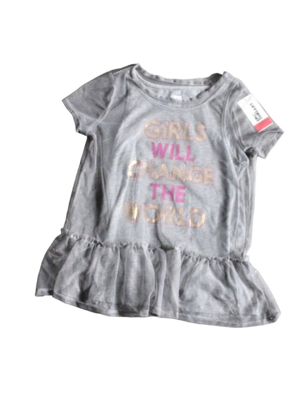 Epic Threads Girls Layered Short Sleeve Shirt-Girl Power-Gray-Medium-NWT